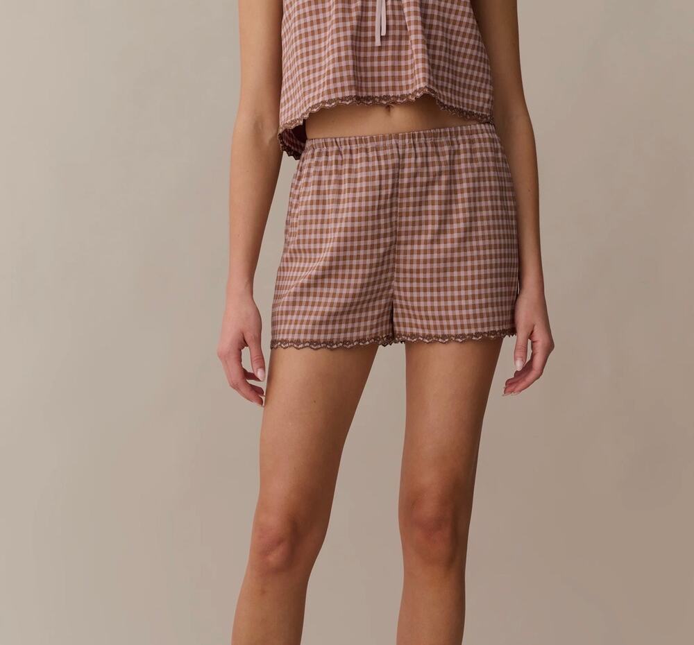 New Kourt few Moda Lila brown gingham shorts $122 sz S